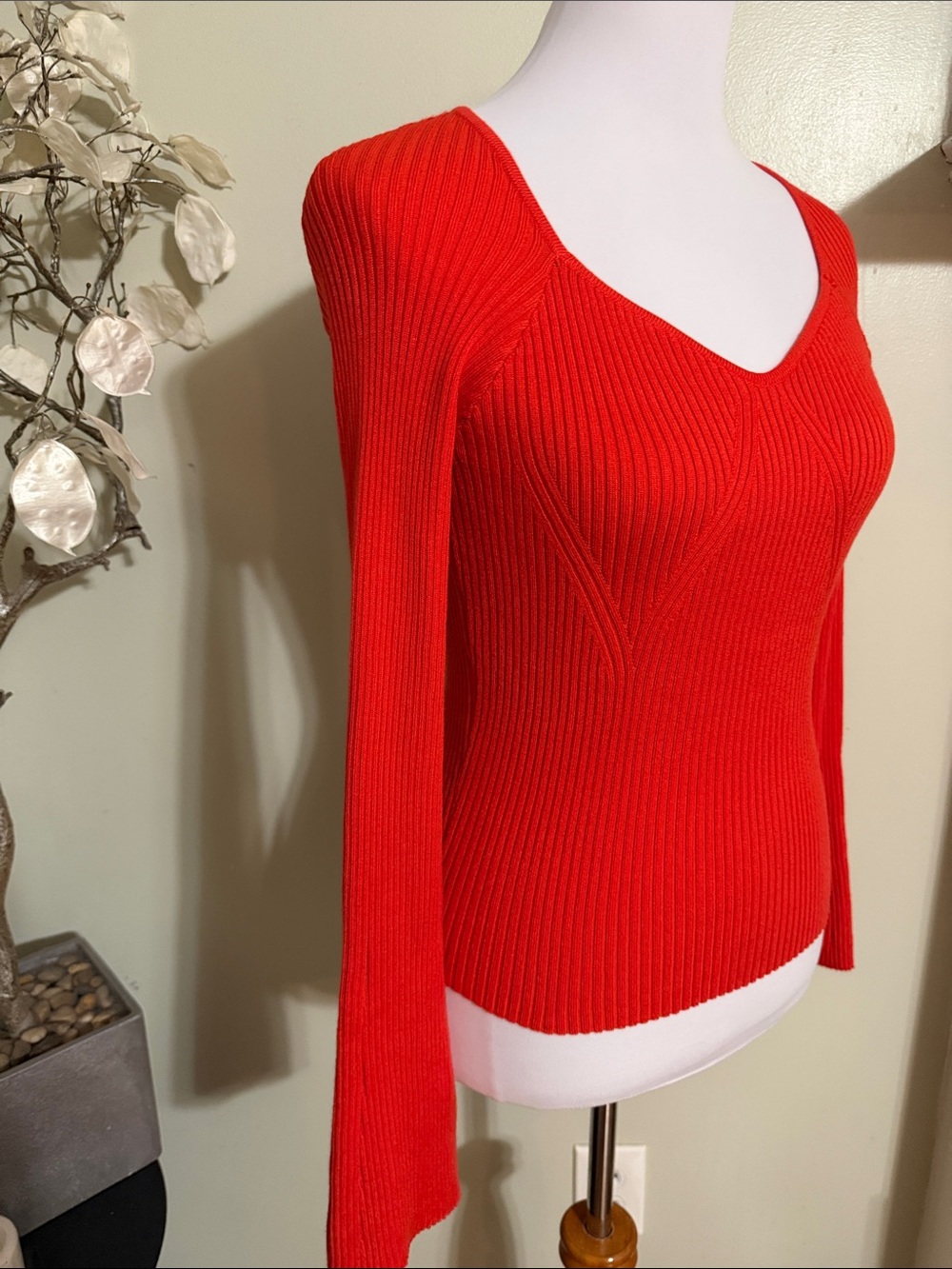 Pink Rose Red Ribbed V-Neck Knit Top - Picture 3 of 5